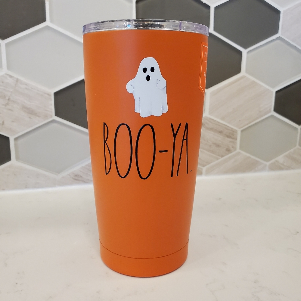 Rae Dunn “Boo-Ya” Ghost Insulated Stainless Steel Tumbler Orange w/Black